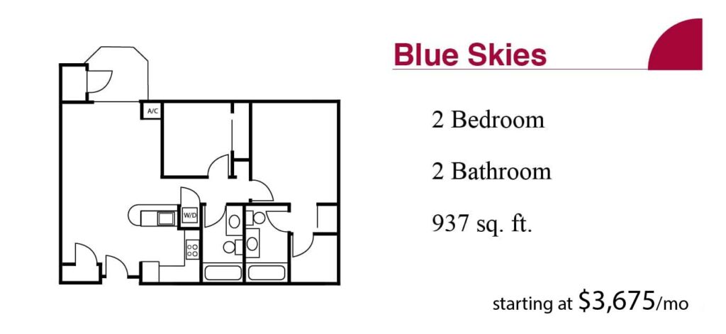 The Terrace Retirement the Blue Skies two bedroom apartment plan and pricing.