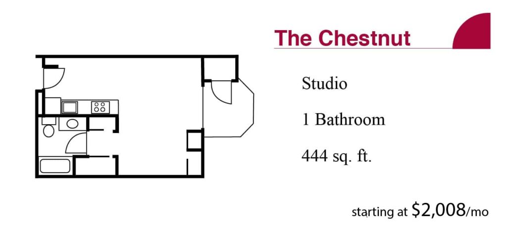 The Terrace Retirement the Chestnut studio apartment plan and pricing.