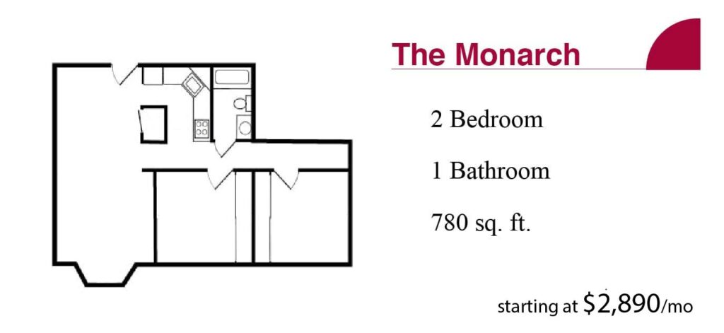 The Terrace Retirement the Monarch two bedroom apartment plan and pricing.