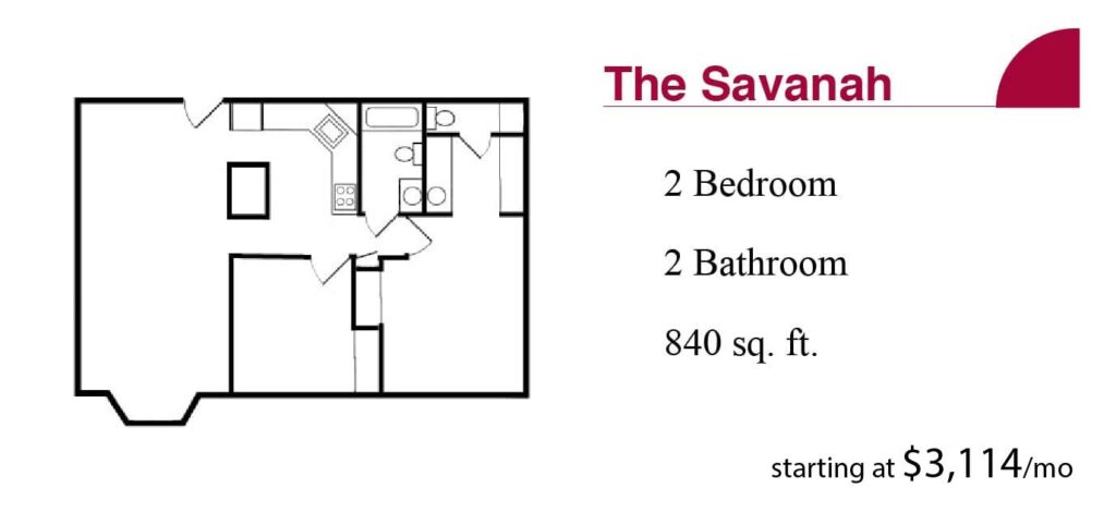 The Terrace Retirement the Savanah two bedroom apartment plan and pricing.