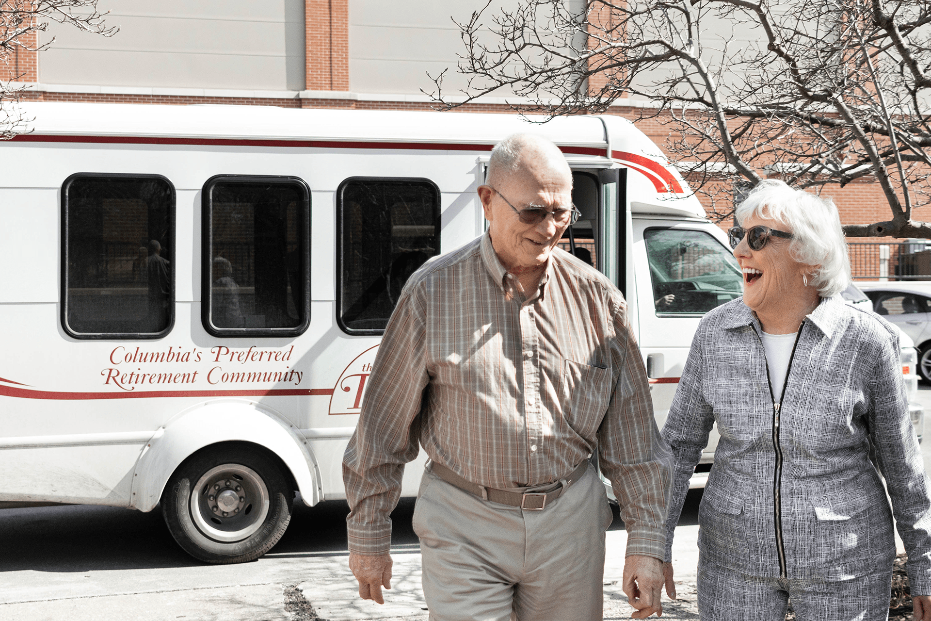 A senior couple walking back after a day trip in Columbia Missouri.