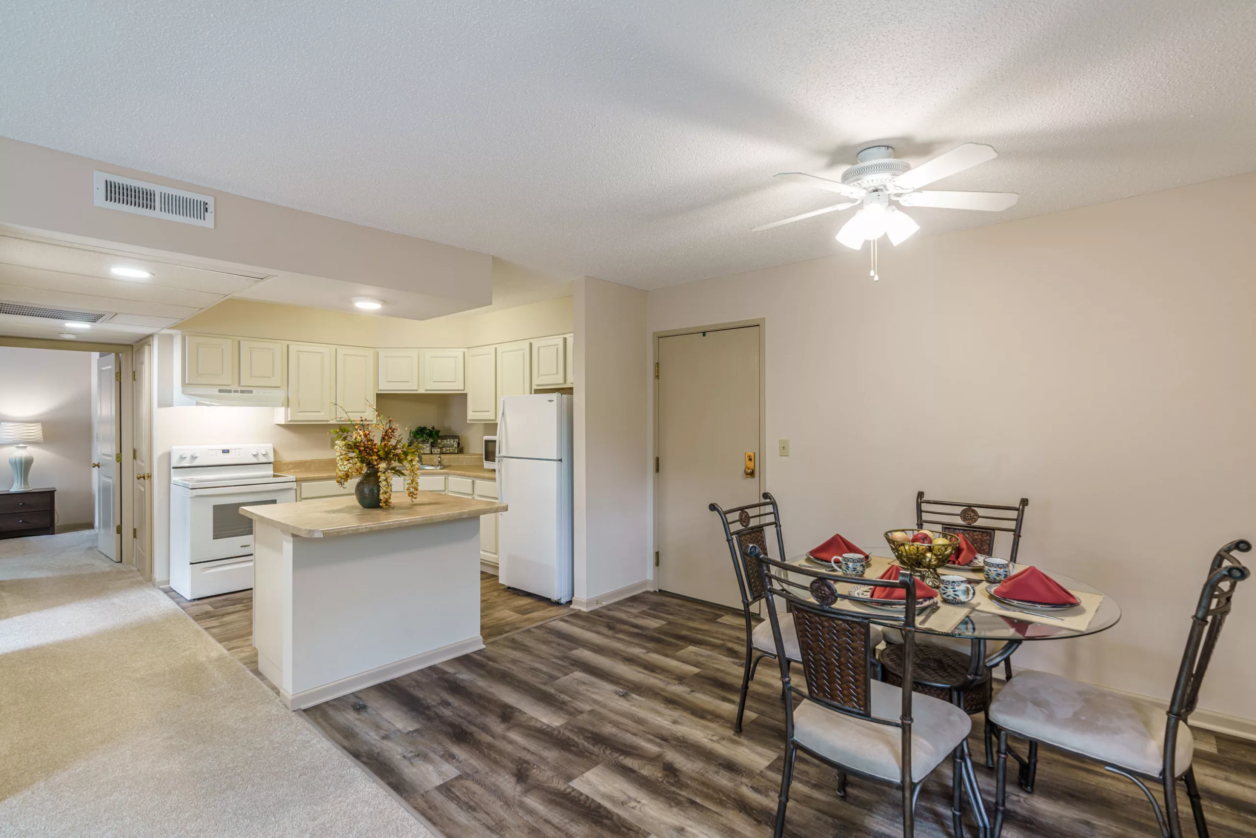 A spacious kitchen and dining area of one of the affordable apartments at the Terrace.